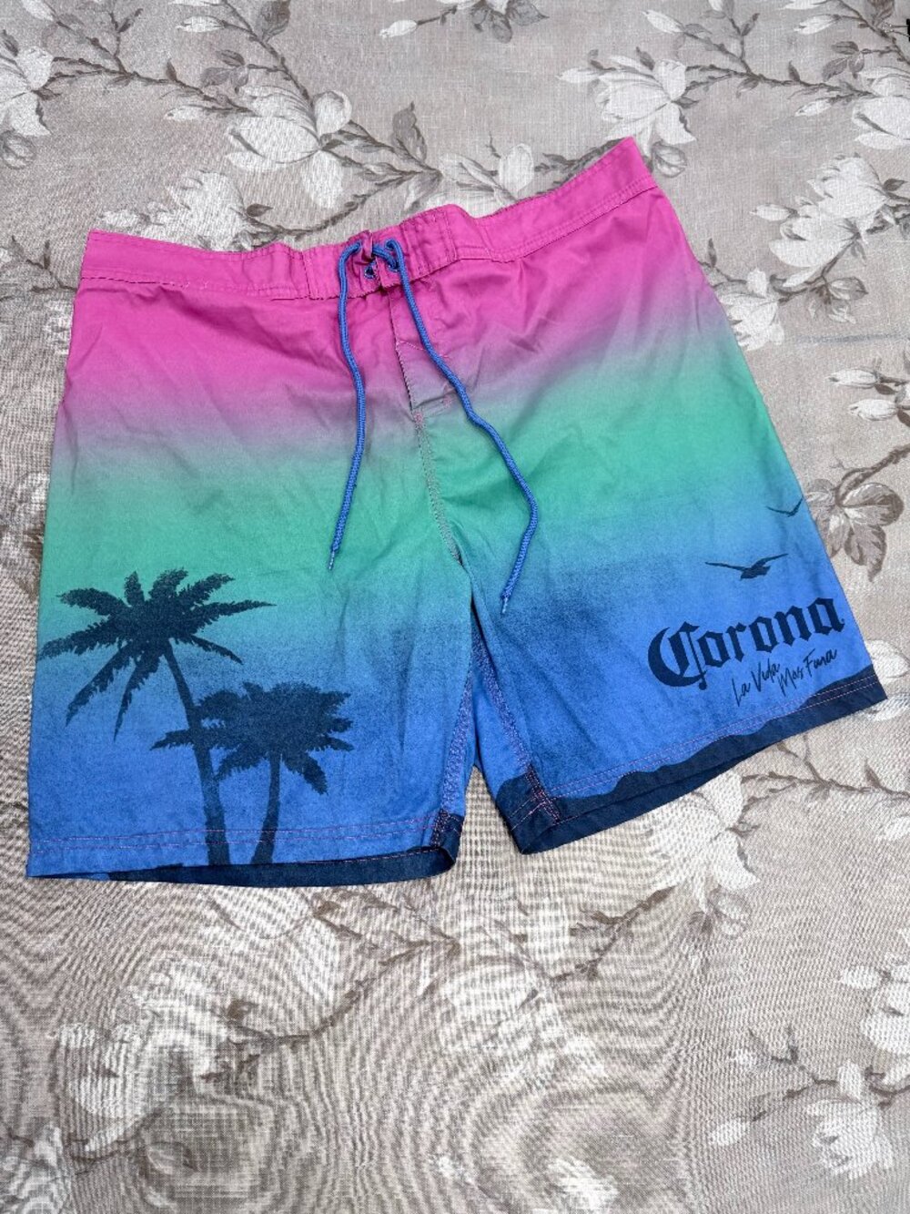 Corona Extra Men’s XL Tropical Ombré Swim Trunks Board Shorts Palm Tree